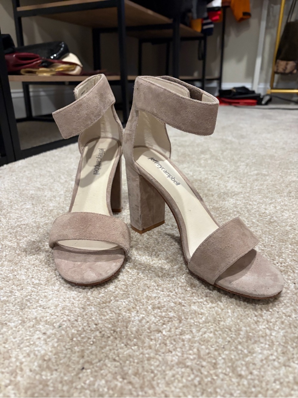 Jeffrey Campbell Taupe Suede Block Heel Sandals